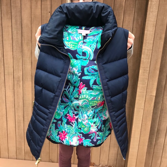 Lily Pulitzer Navy Blue Down Vest - Picture 4 of 8